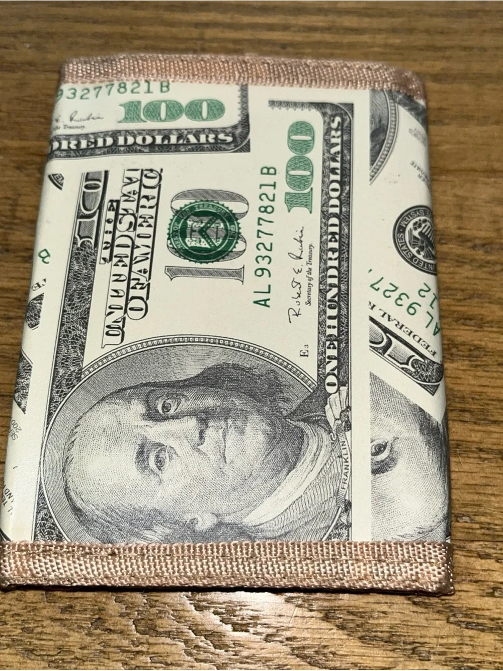 Benjamin Franklin Green & Tan Money Print Wallet